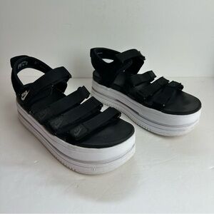 Nike Icon Classic Sandals Platform Women's Size 11 Shoes Black White Adjustable